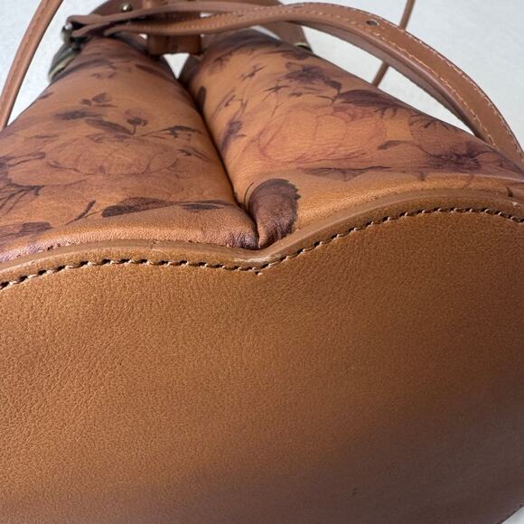 Sundance Made in Italy Brown Floral Leather Bucket Crossbody Bag RemoveableStrap - Picture 13 of 16